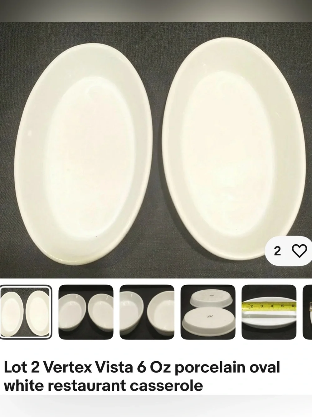 Vertex Vista 6 Oz Premium White Oval Ceramic Casserole Serving Bowls Set of 2